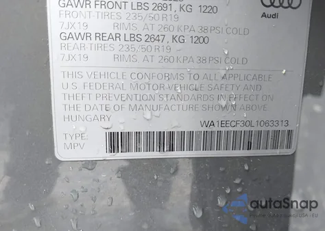 2020 Audi Q3 Premium Plus 45 Tfsi S Line Quattro Tiptronic z USA, uszkodzony, nr VIN WA1EECF30L1063313